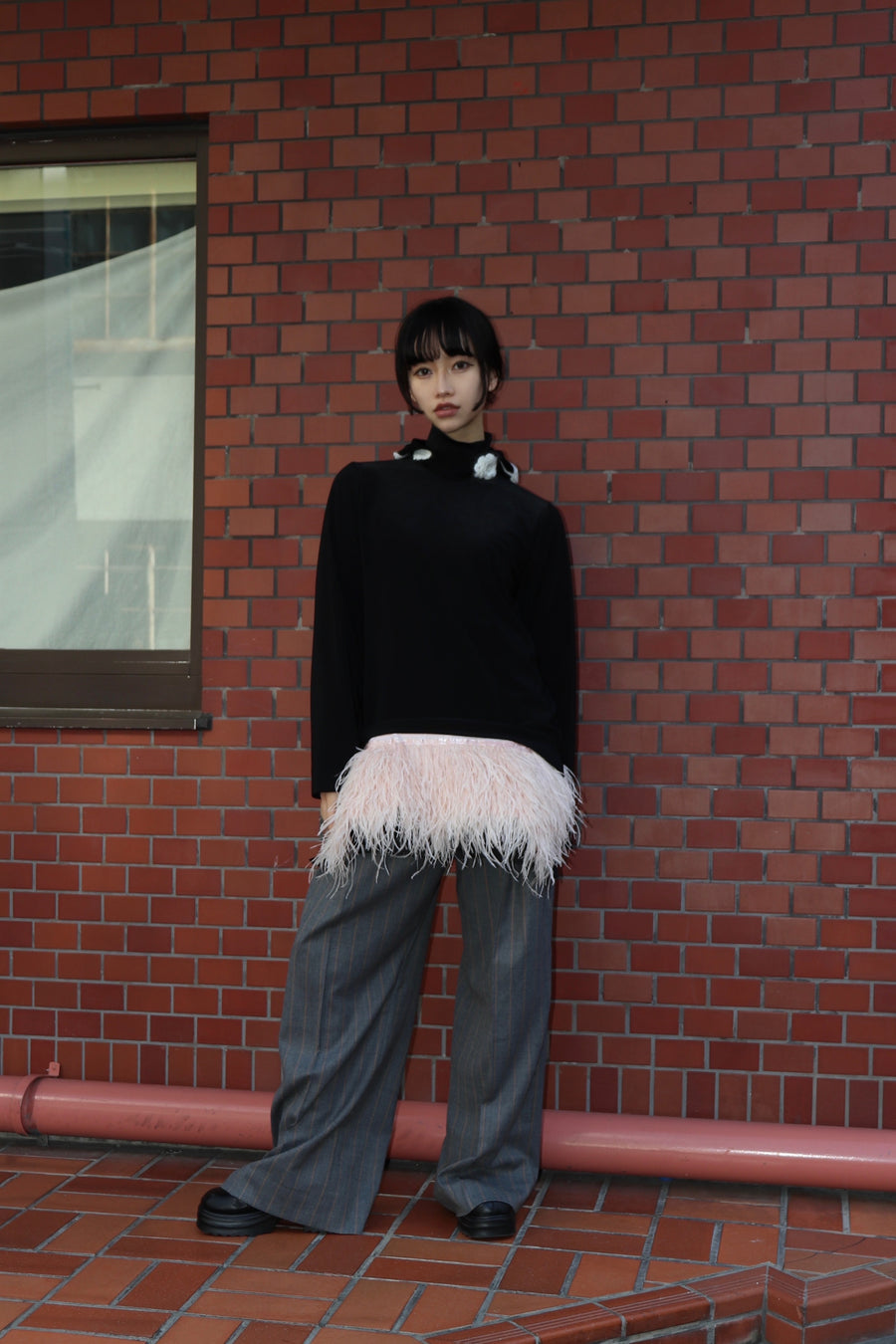 GANNI  Brushed Wool Stripe Mid Waist Pants