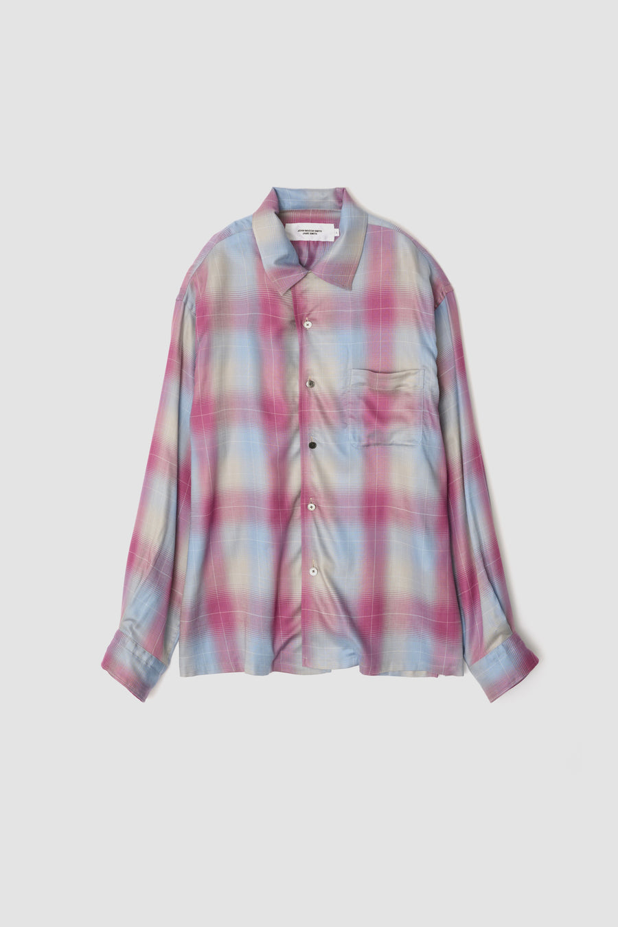 JOHN MASON SMITH  RAYON HERRINGBONE CHECK OPEN COLLAR SHIRT