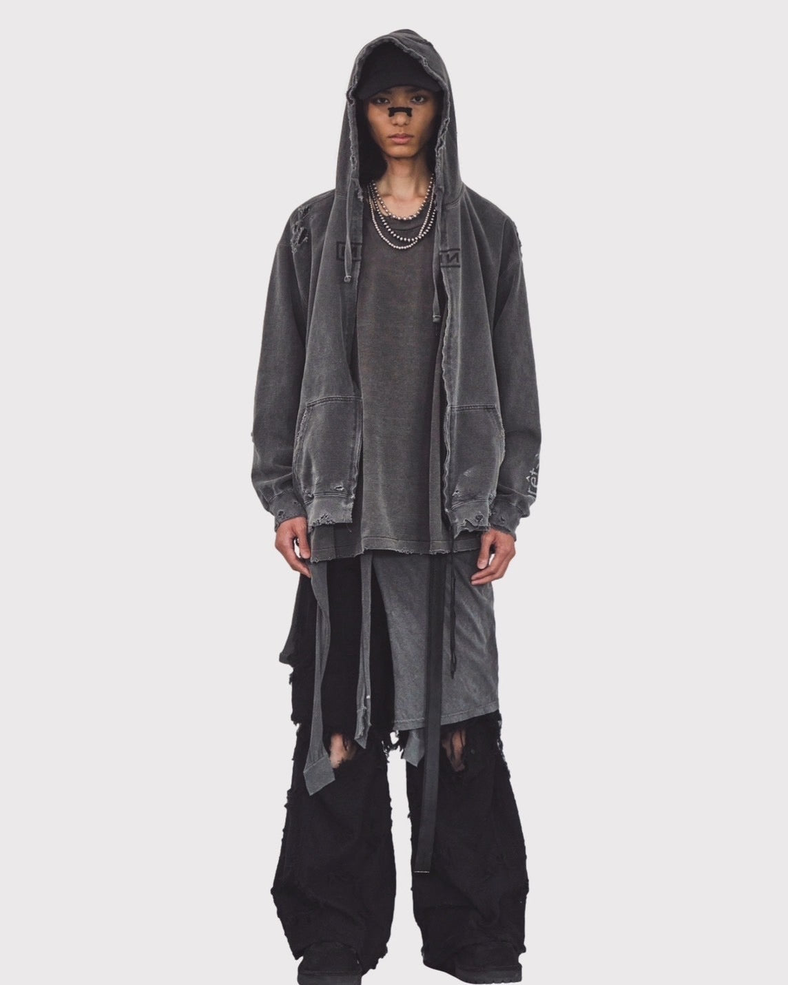 ー］Minus(マイナス)のBootleg Zip Up Hoodie With Damaged SIN