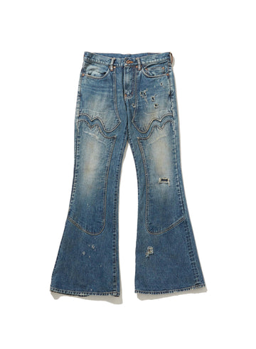 SUGARHILL  FADED MODERN WESTERN FLARED TROUSERS(FADED INDIGO)