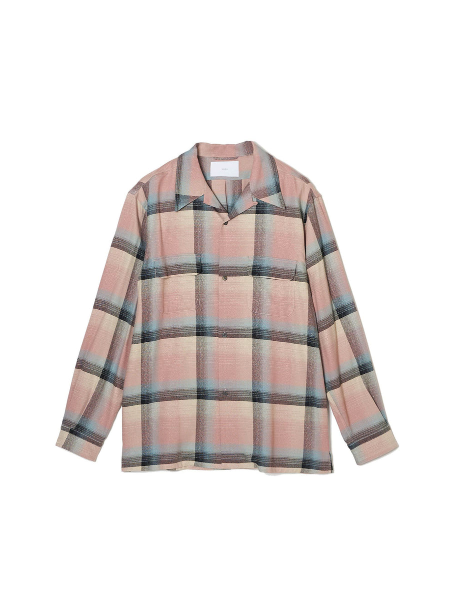 SUGARHILL  RAYON OMBRE PLAID OPEN COLLAR BLOUSE(PINK OMBRE)
