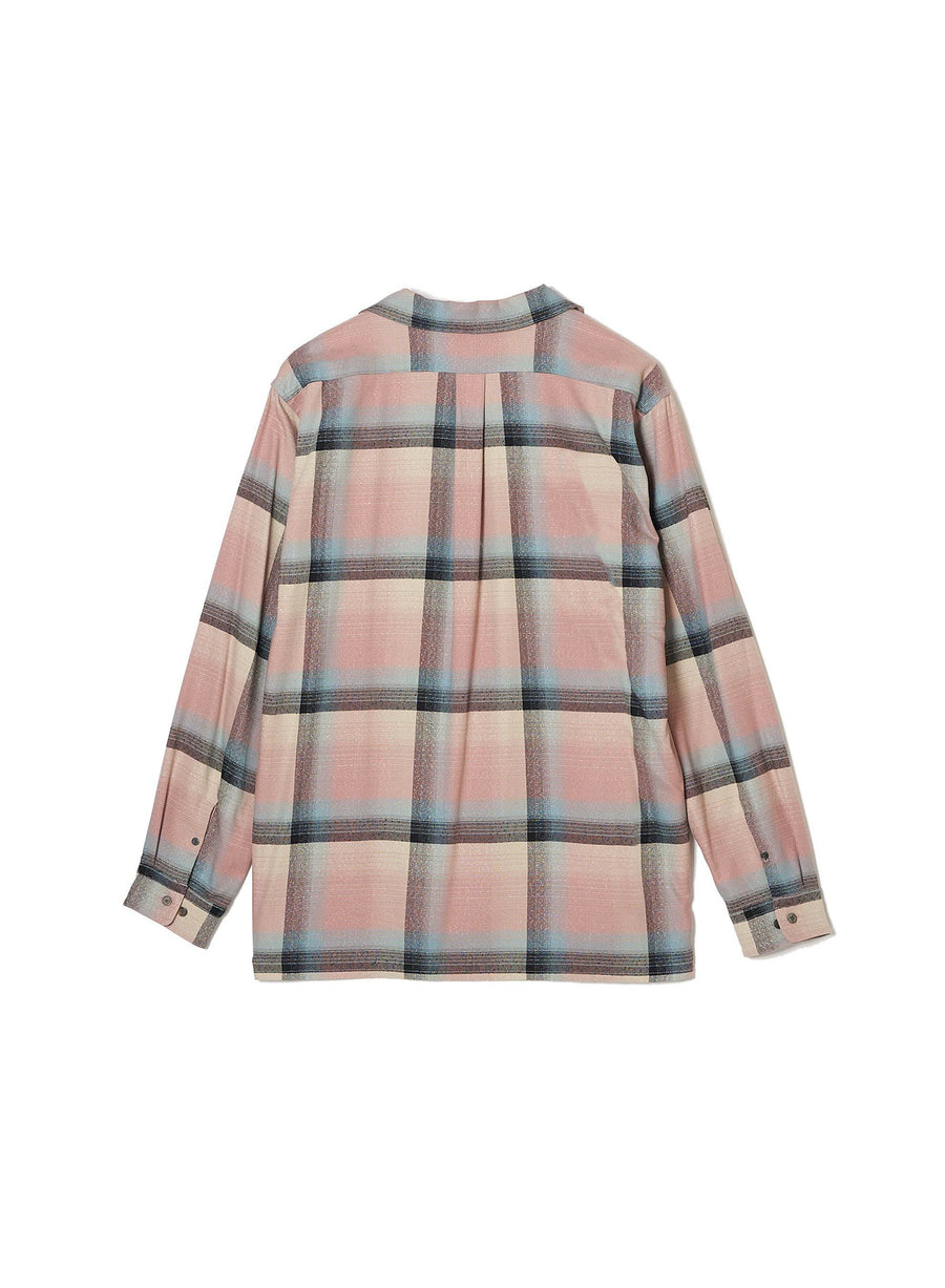 SUGARHILL  RAYON OMBRE PLAID OPEN COLLAR BLOUSE(PINK OMBRE)
