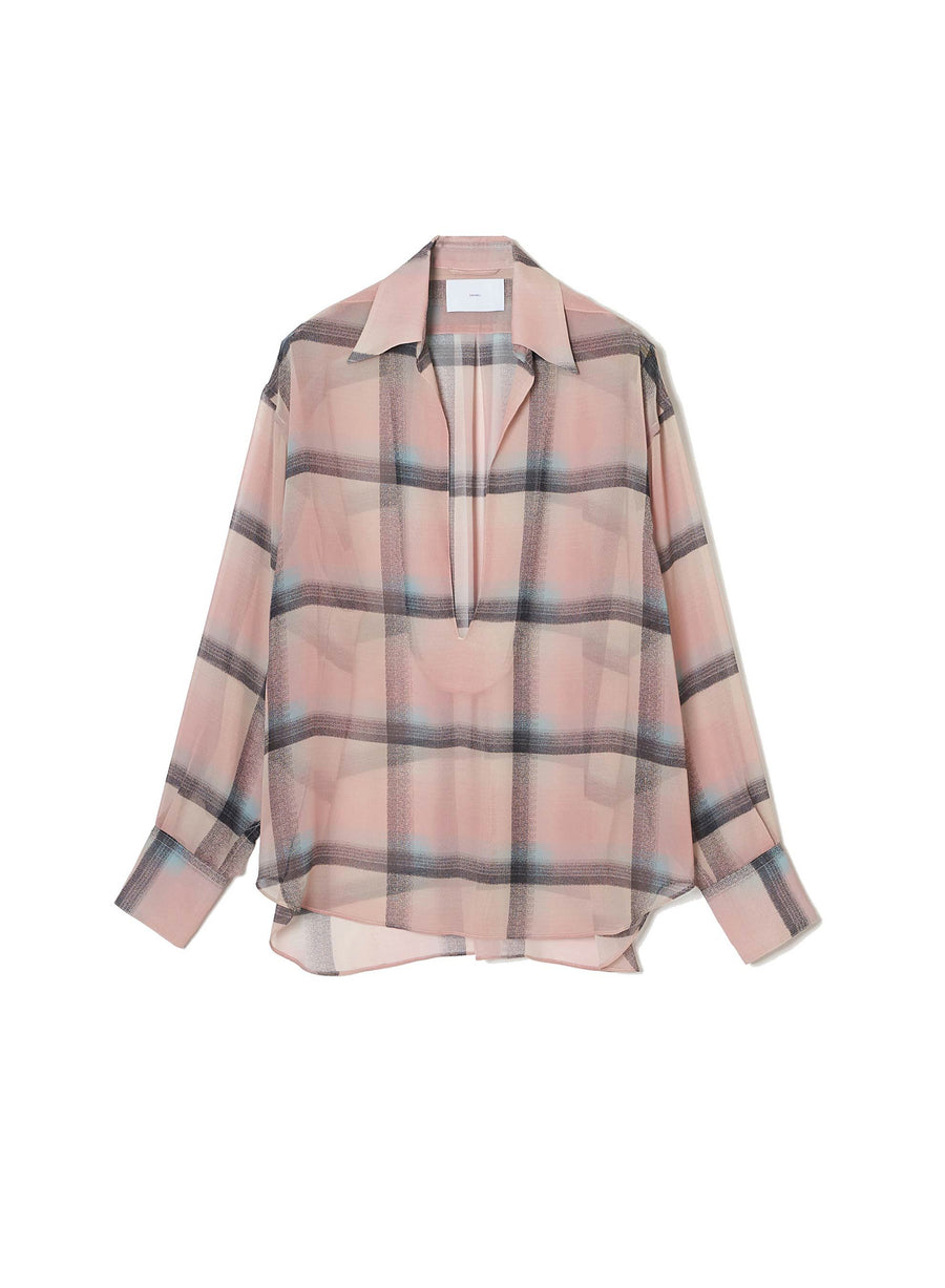 SUGARHILL  SHEER OMBRE PLAID BLOUSE(PINK OMBRE)