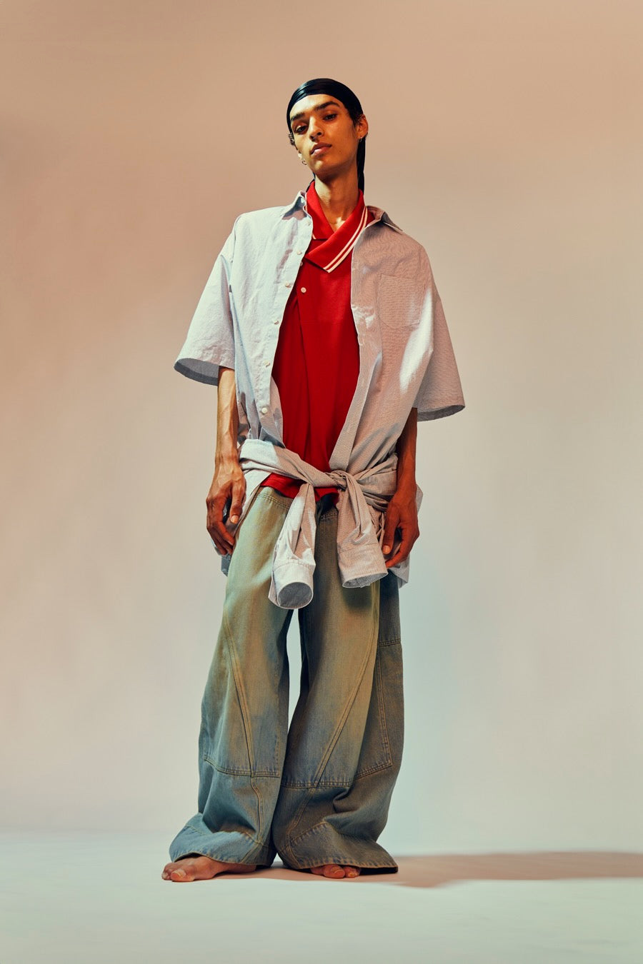 YUKI HASHIMOTO  Y NECK POLO SHIRTS(RED)