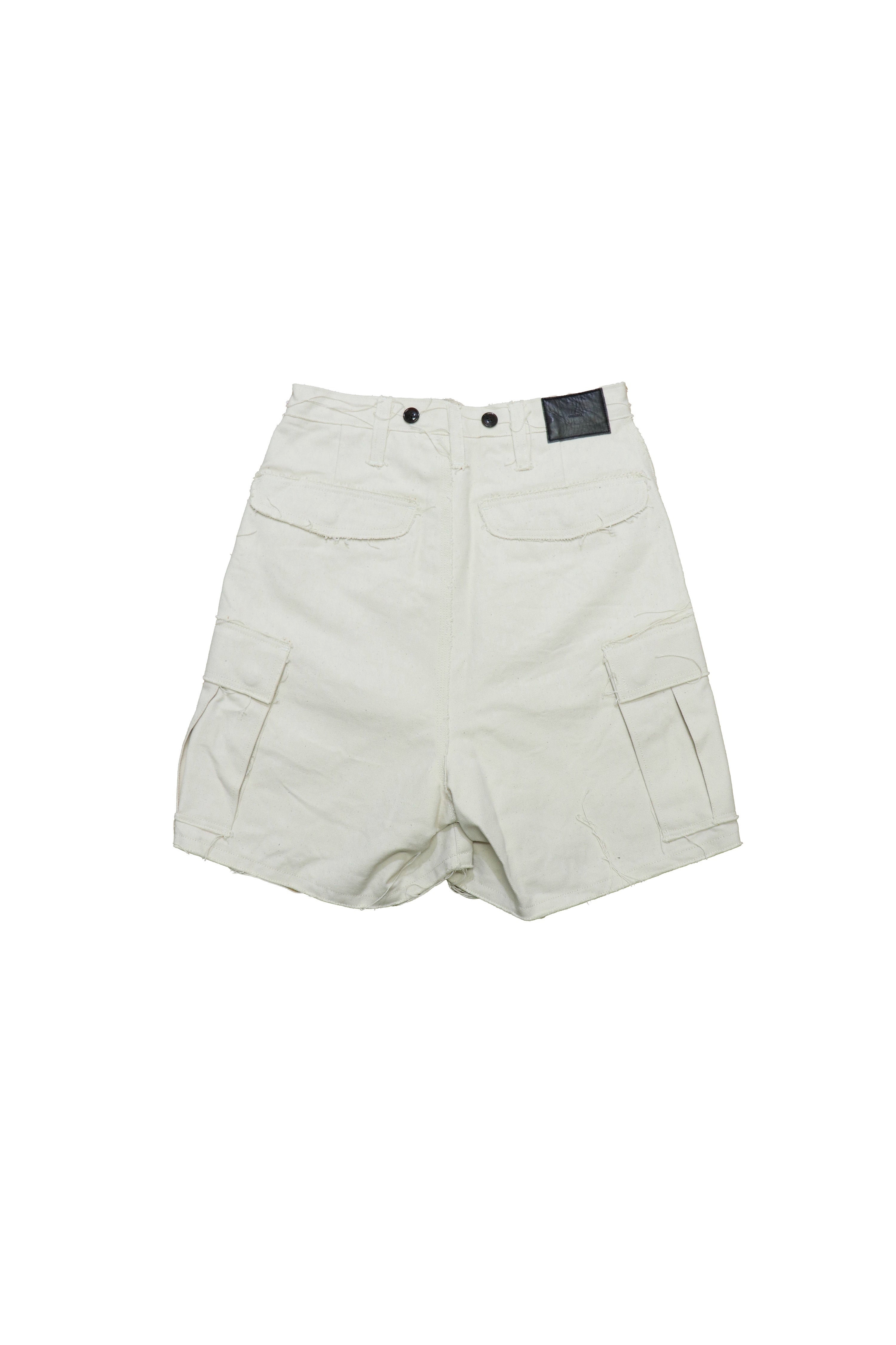 SUGARHILL(シュガーヒル)のRAW-EDGE CANVAS CARGO SHORTS IVORY WHITE