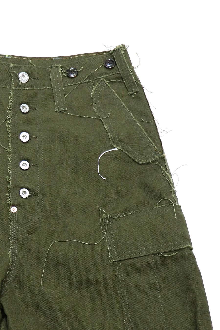 SUGARHILL  RAW-EDGE CANVAS CARGO SHORTS(DARK KHAKI)