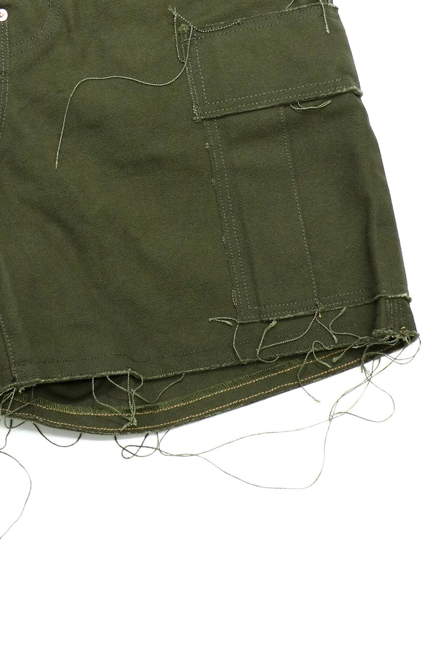 SUGARHILL  RAW-EDGE CANVAS CARGO SHORTS(DARK KHAKI)