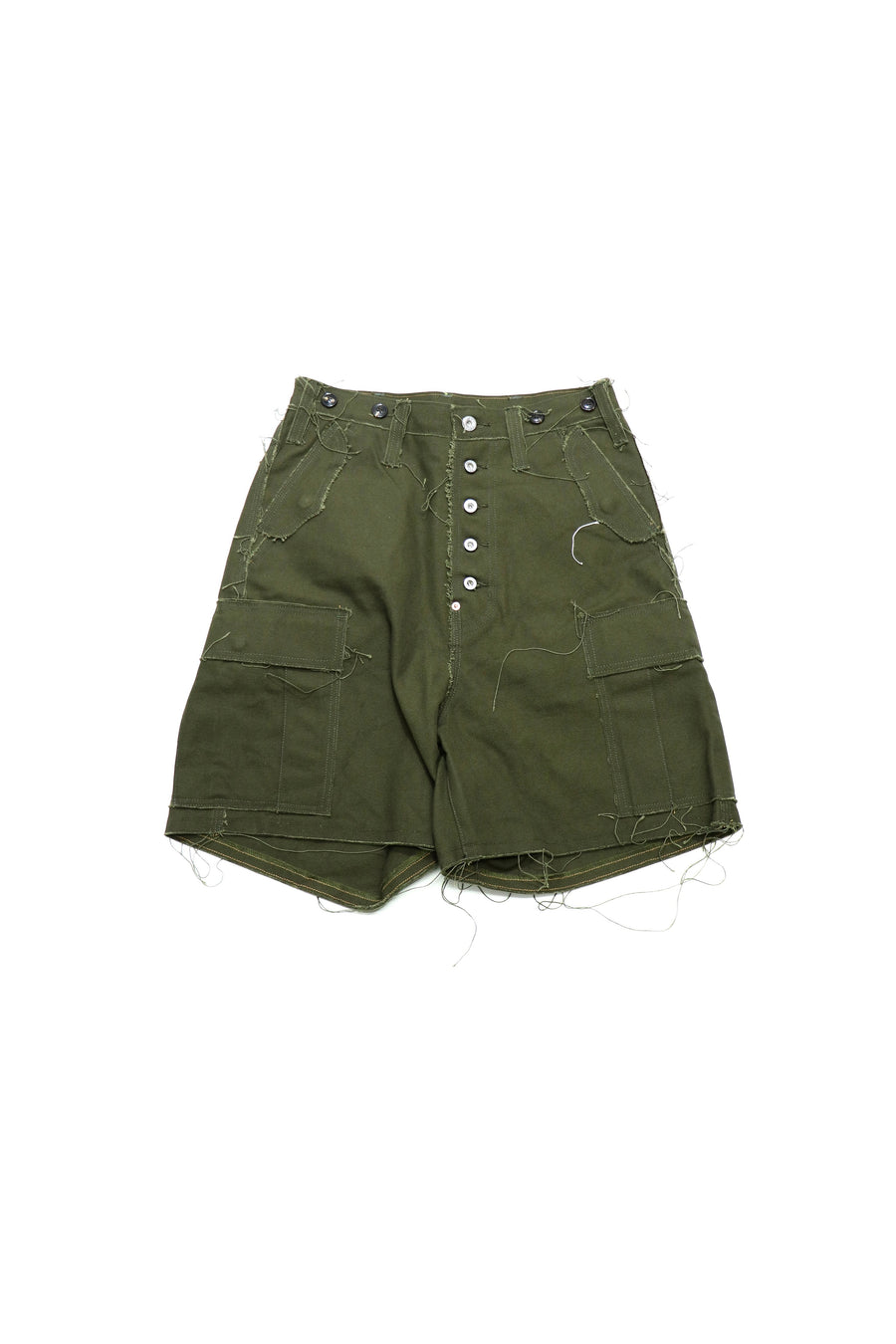 SUGARHILL  RAW-EDGE CANVAS CARGO SHORTS(DARK KHAKI)