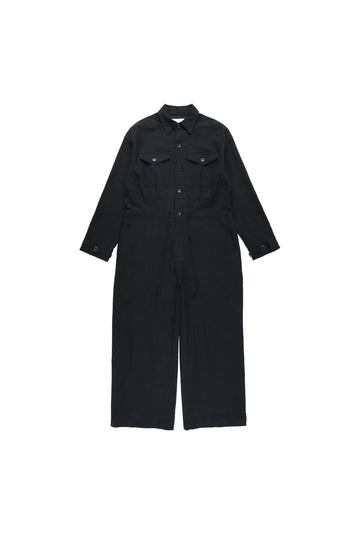 【24aw先行予約】BELPER 2024aw WASHED LINEN JUMP SUIT(BLACK) ※8月入荷予定予約品（4月20日 23:59 締め切り）