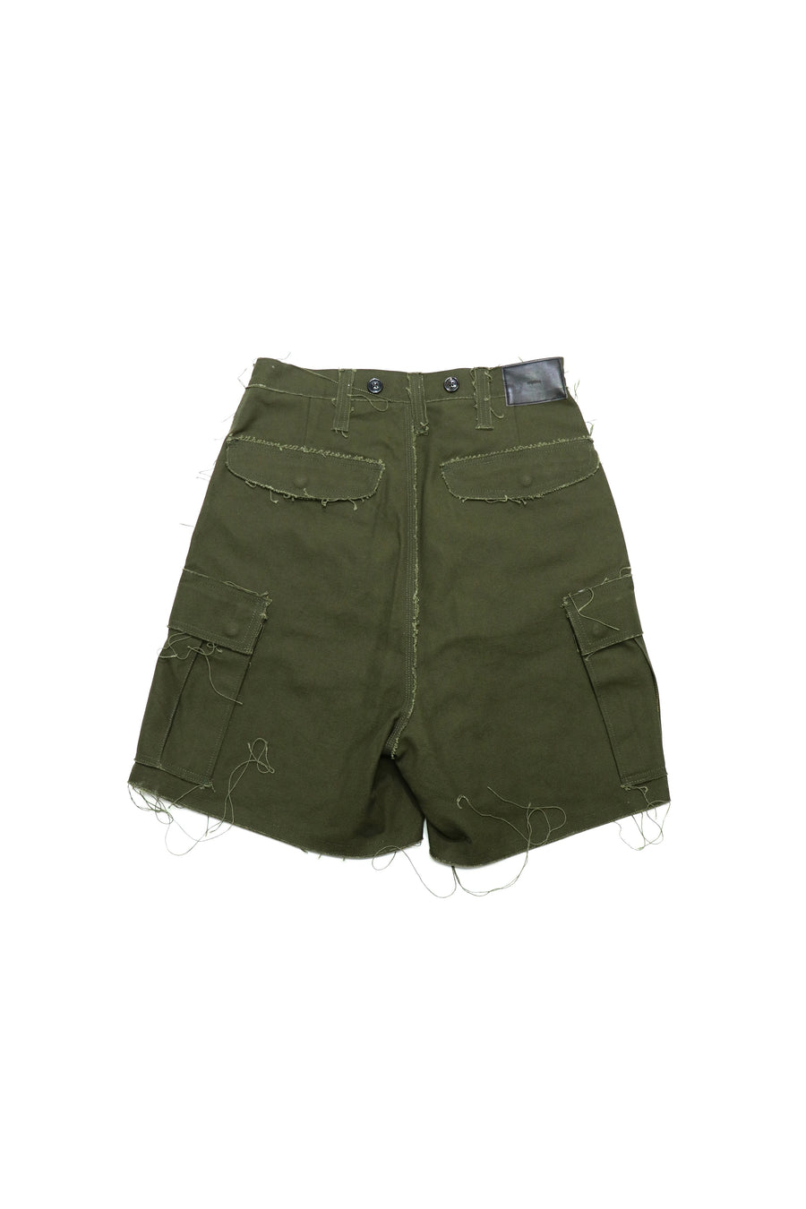 SUGARHILL  RAW-EDGE CANVAS CARGO SHORTS(DARK KHAKI)