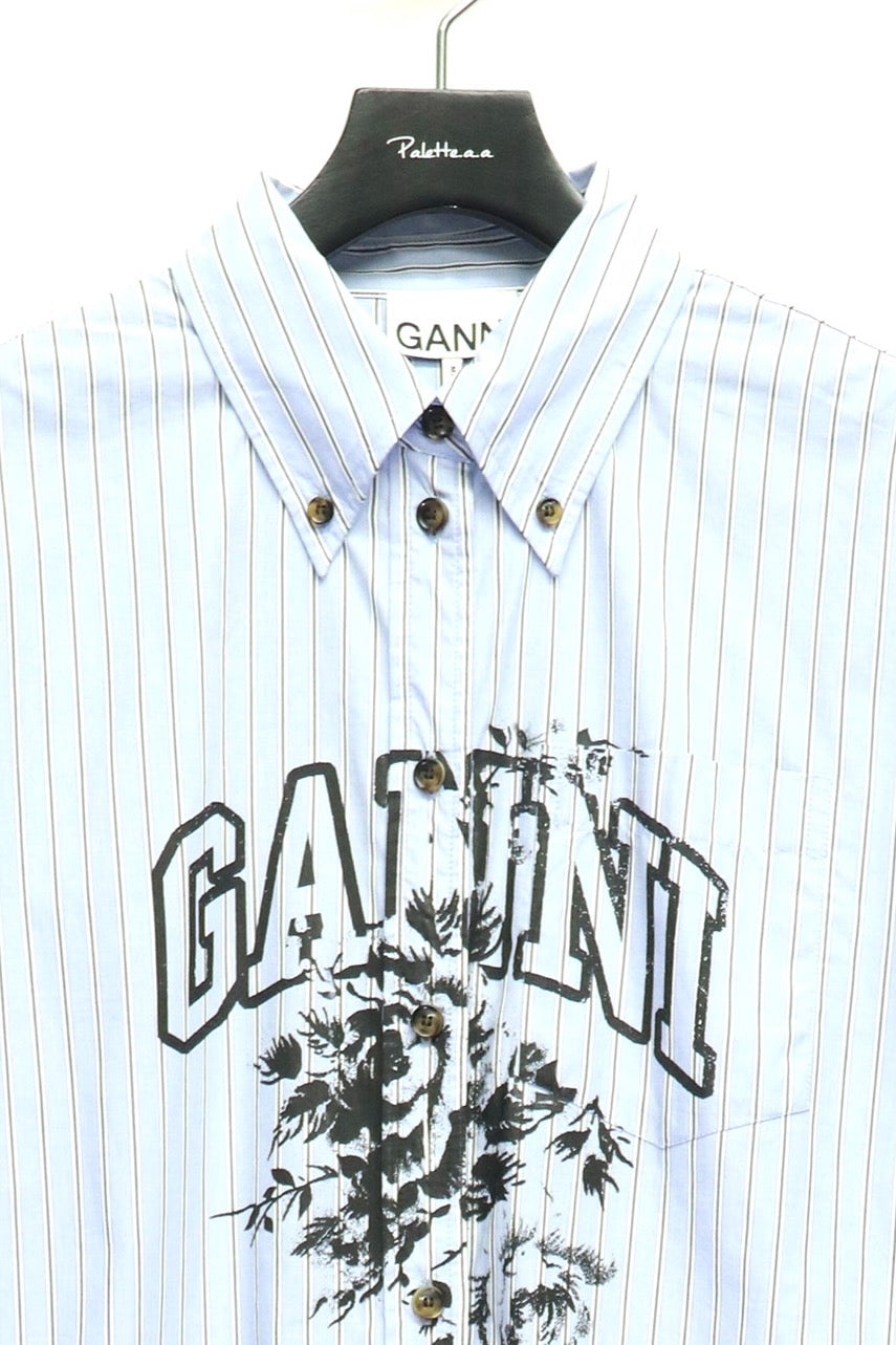 GANNI  Stripe Cotton Oversized Shirt(Lavender Lustre)