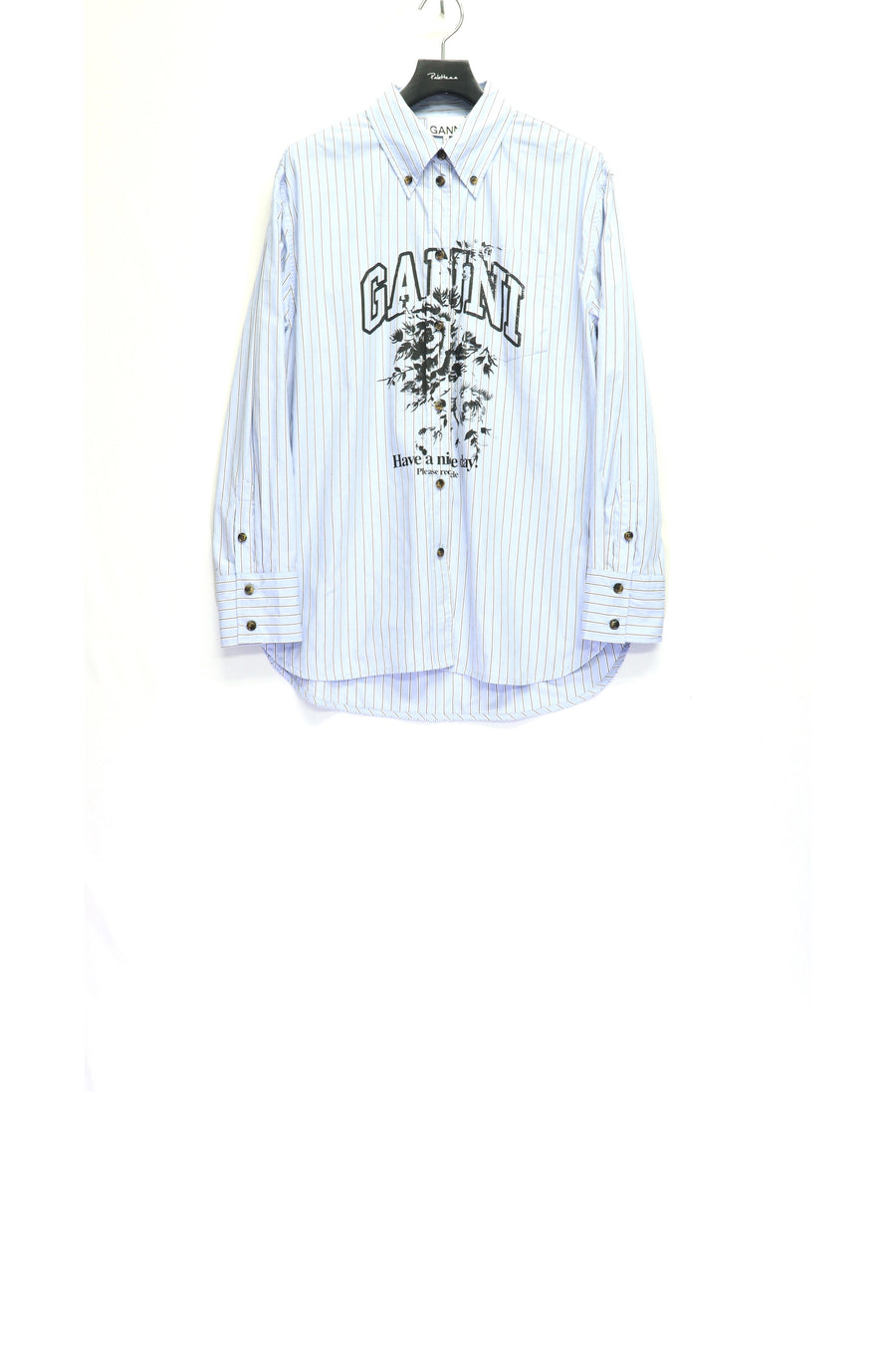 GANNI  Stripe Cotton Oversized Shirt(Lavender Lustre)