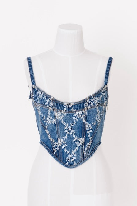 FETICO(フェティコ)のFLOWER EMBROIDERED DENIM BUSTIER(トップス)の