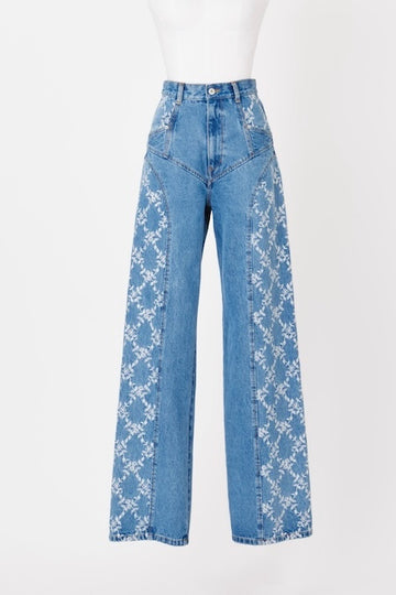 FETICO  FLOWER EMBROIDERED WIDE JEANS