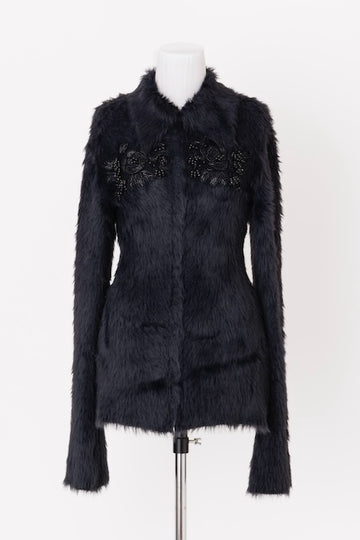 FETICO  FUR KNIT BEAD EMBROIDERED JACKET