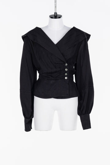 FETICO  ROSE jaquard stripe sailor collar blouse(BLACK)