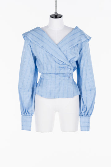 FETICO  ROSE jaquard stripe sailor collar blouse(BLUE)