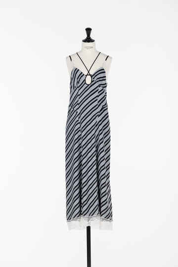 FETICO  Lace jaquard stripe slip dress