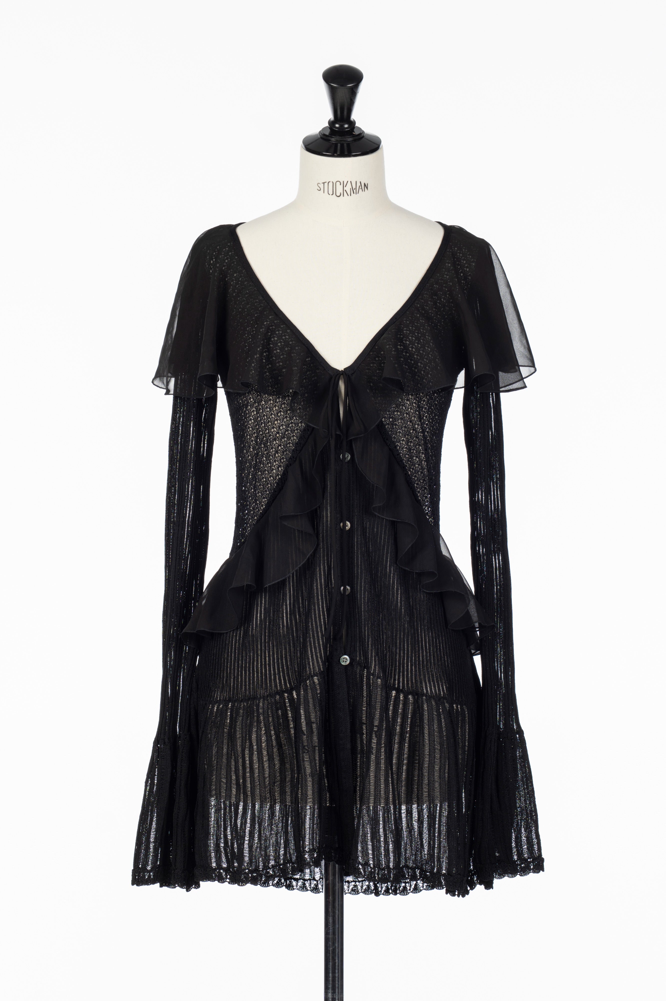 FETICO(フェティコ)のLACE KNIT LONGLINE CARDIGAN BLACKの通販