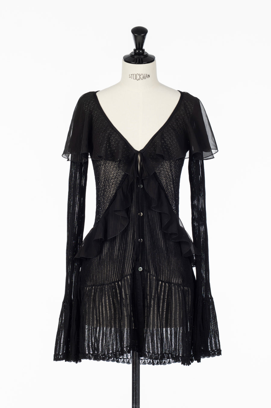 FETICO(フェティコ)のLACE KNIT LONGLINE CARDIGAN BLACKの通販