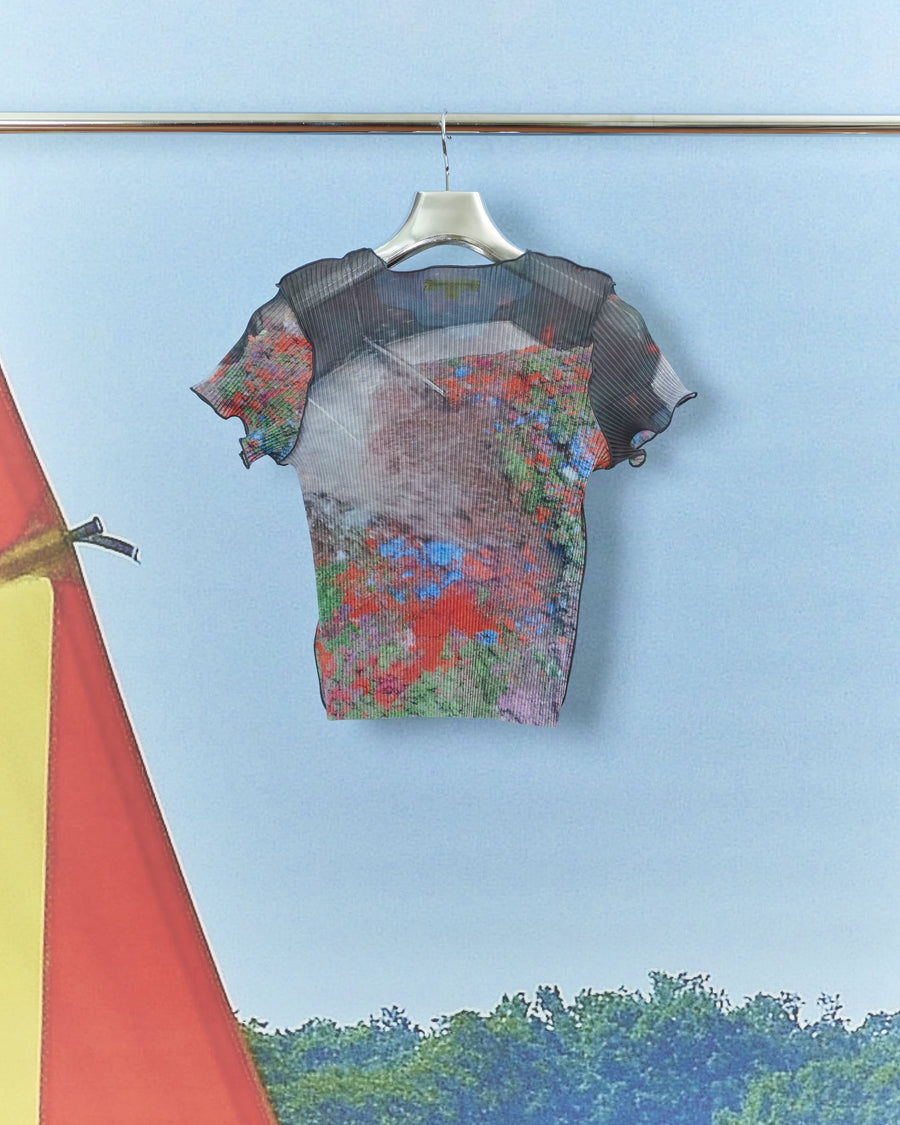 kotohayokozawa(コトハヨコザワ)のSHEER GRAPHIC TINY TOP PINK DUSTの