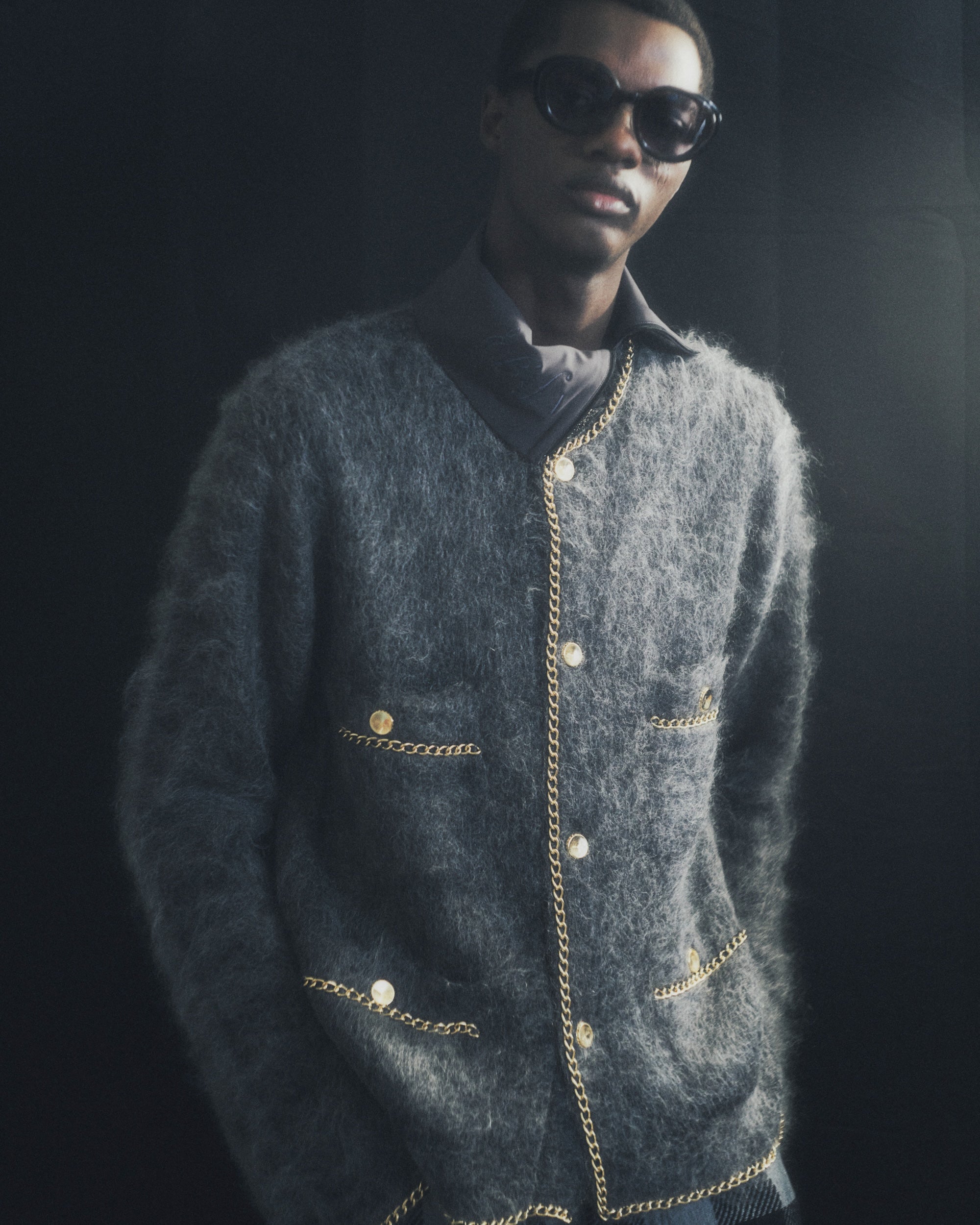 BED J.W. FORD(ベッドフォード)のChain Mohair Cardigan CHARCOALの