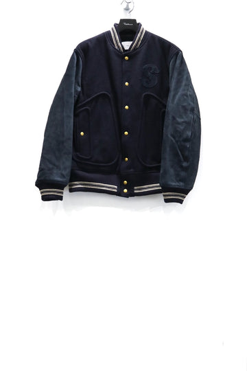 SUGARHILL  LEATHER STUDIUM JACKET(NAVY)