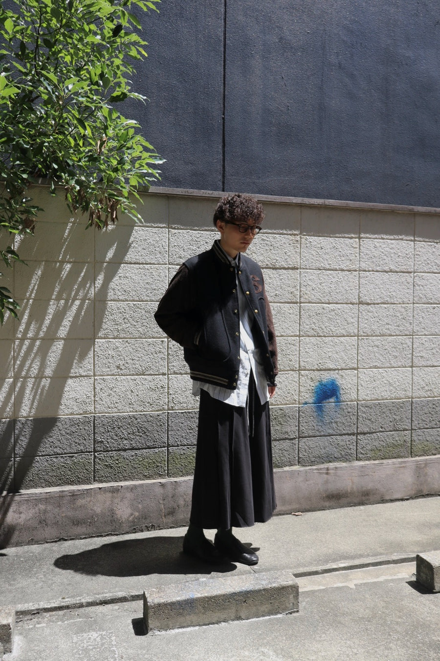 SUGARHILL  LEATHER STUDIUM JACKET(BLACK × BROWN)