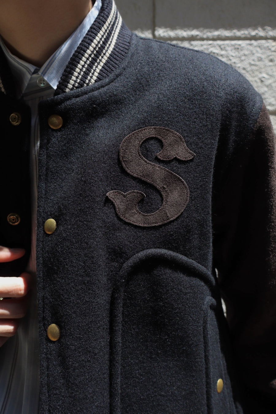 SUGARHILL  LEATHER STUDIUM JACKET(BLACK × BROWN)