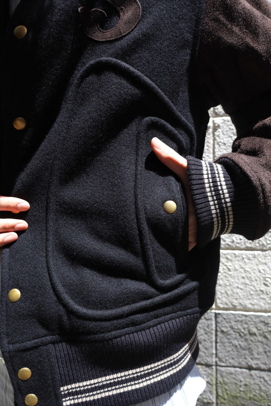 SUGARHILL  LEATHER STUDIUM JACKET(BLACK × BROWN)