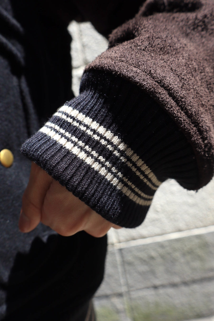 SUGARHILL  LEATHER STUDIUM JACKET(BLACK × BROWN)