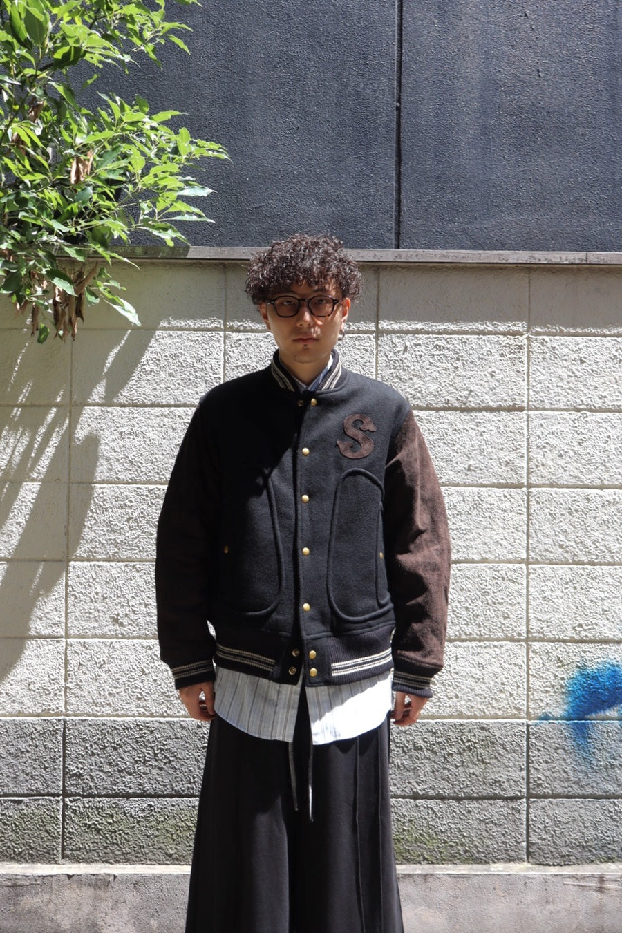 SUGARHILL  LEATHER STUDIUM JACKET(BLACK × BROWN)