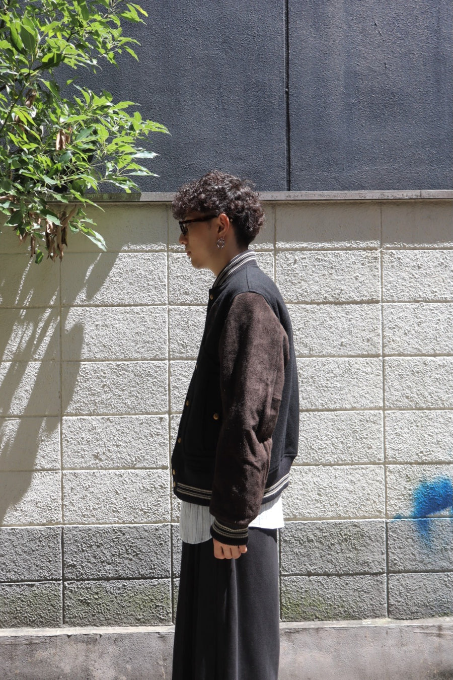 SUGARHILL  LEATHER STUDIUM JACKET(BLACK × BROWN)