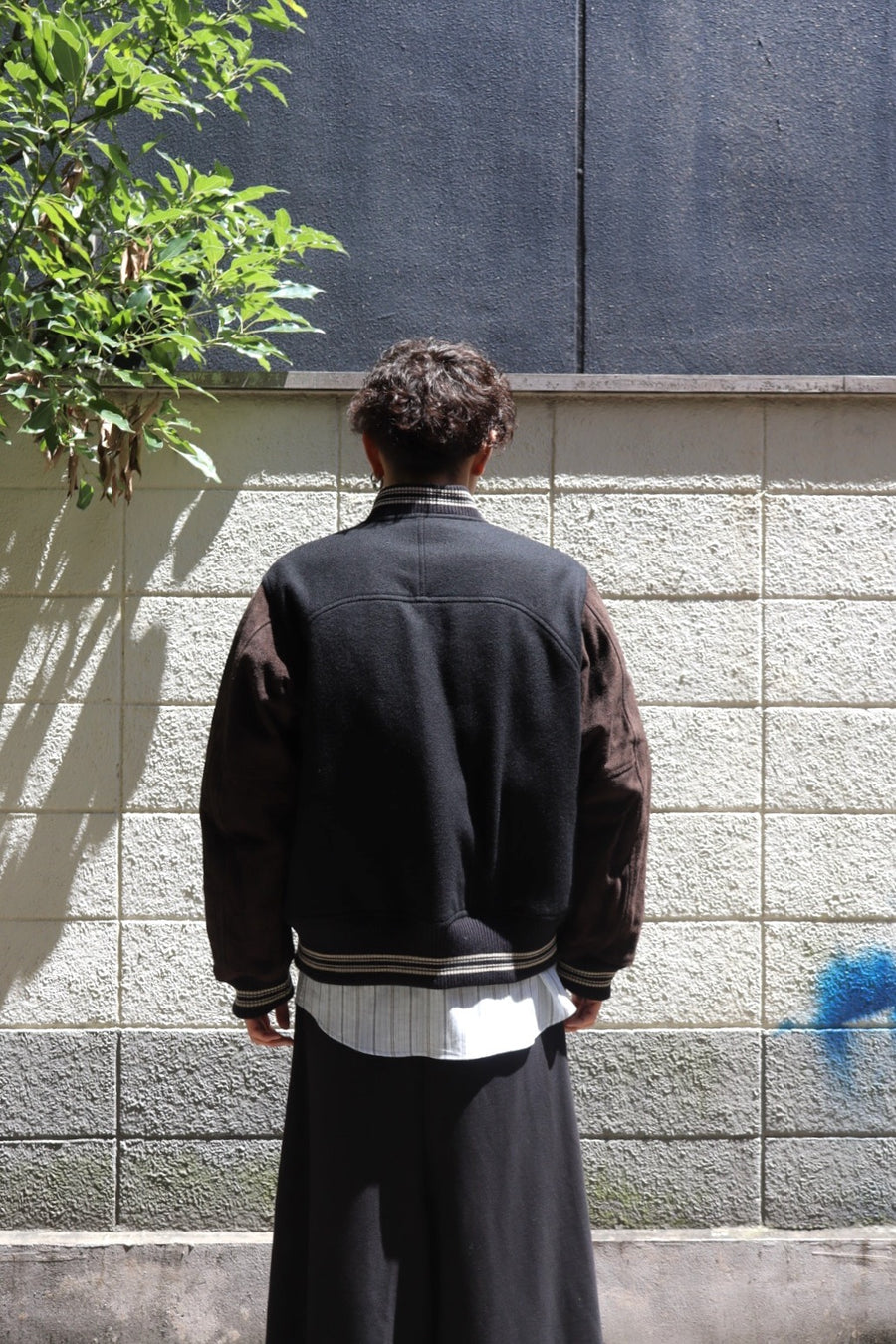 SUGARHILL  LEATHER STUDIUM JACKET(BLACK × BROWN)