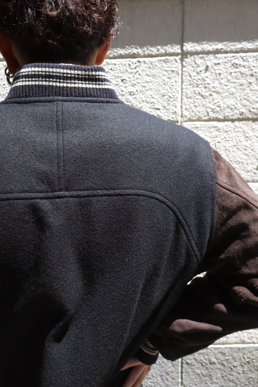 SUGARHILL  LEATHER STUDIUM JACKET(BLACK × BROWN)