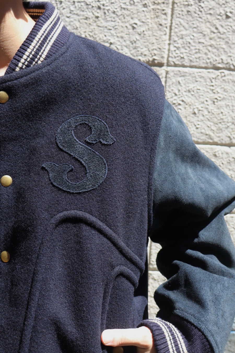 SUGARHILL  LEATHER STUDIUM JACKET(NAVY)