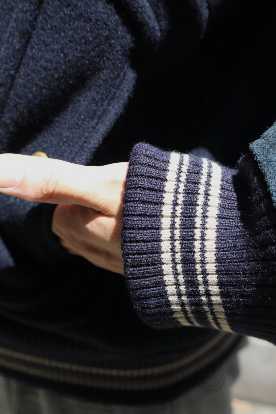 SUGARHILL  LEATHER STUDIUM JACKET(NAVY)