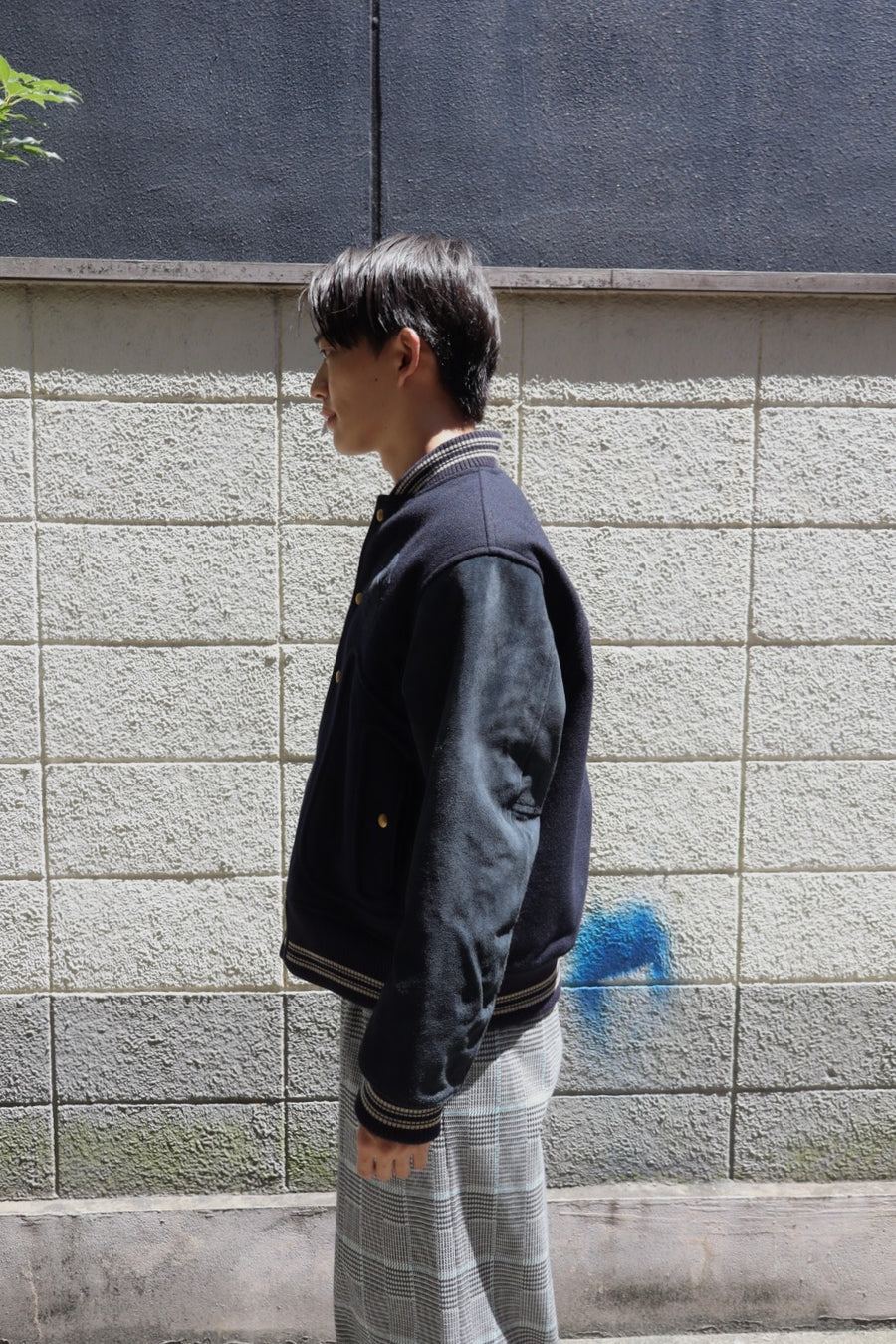 SUGARHILL  LEATHER STUDIUM JACKET(NAVY)