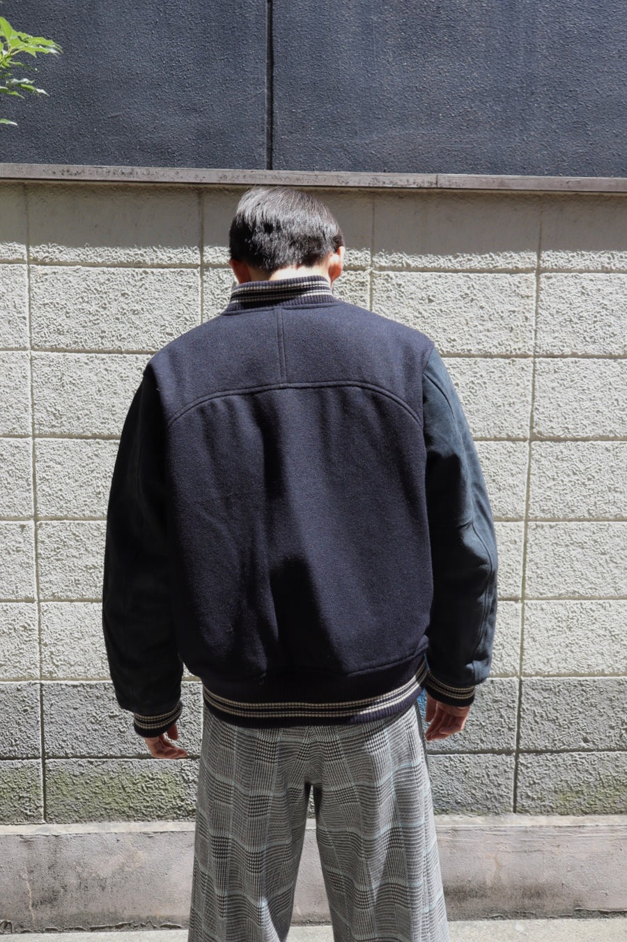 SUGARHILL  LEATHER STUDIUM JACKET(NAVY)