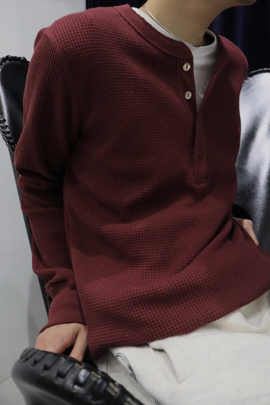 Urig 2025aw 4B HENRYNECK WAFFLE LS(BORDEAUX)