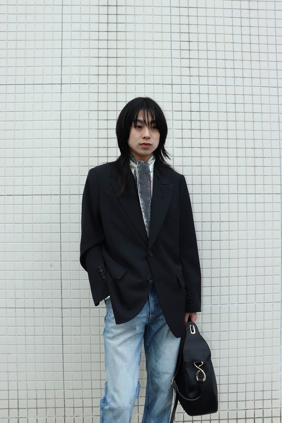 MASU(エムエーエスユー)のUNEVEN VELVET SCARF CHARCOAL(スカーフ)の
