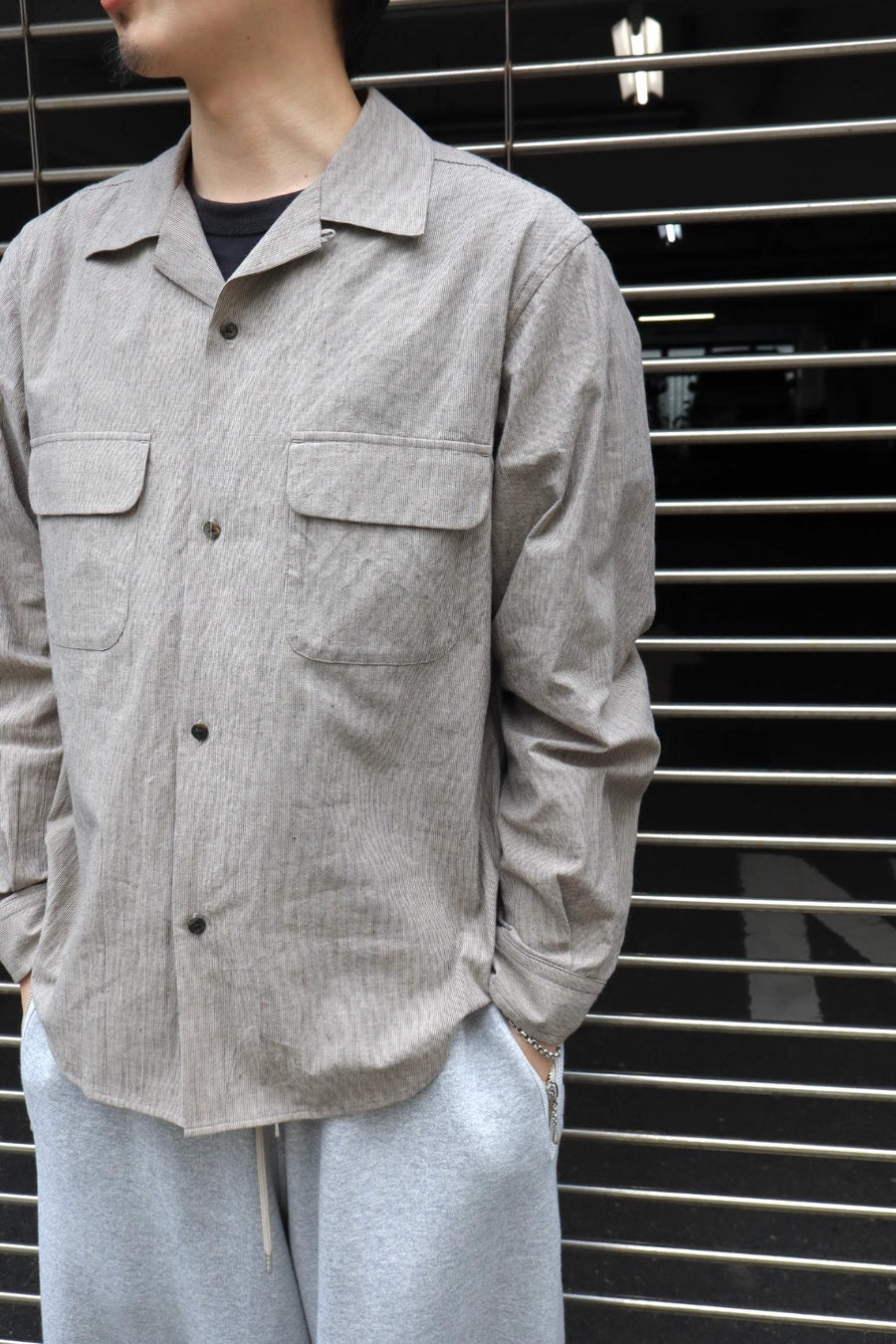 SUGARHILL(シュガーヒル)のLINEN OPEN-COLLAR SHIRT GRAY STRIPEの通販