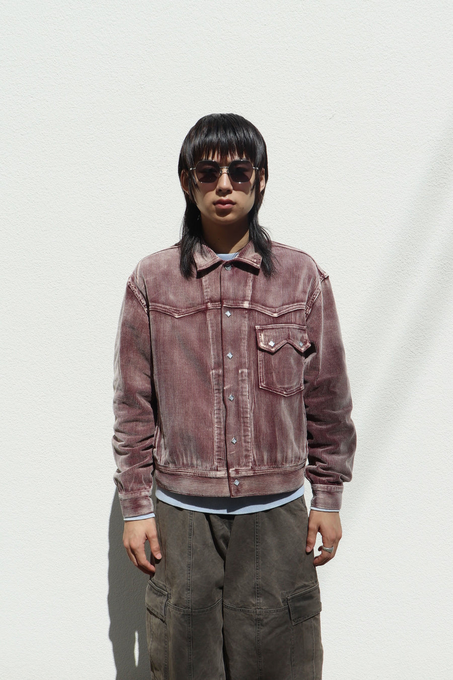 soe  Faded Corduroy Western Jacket(BURGUNDY)