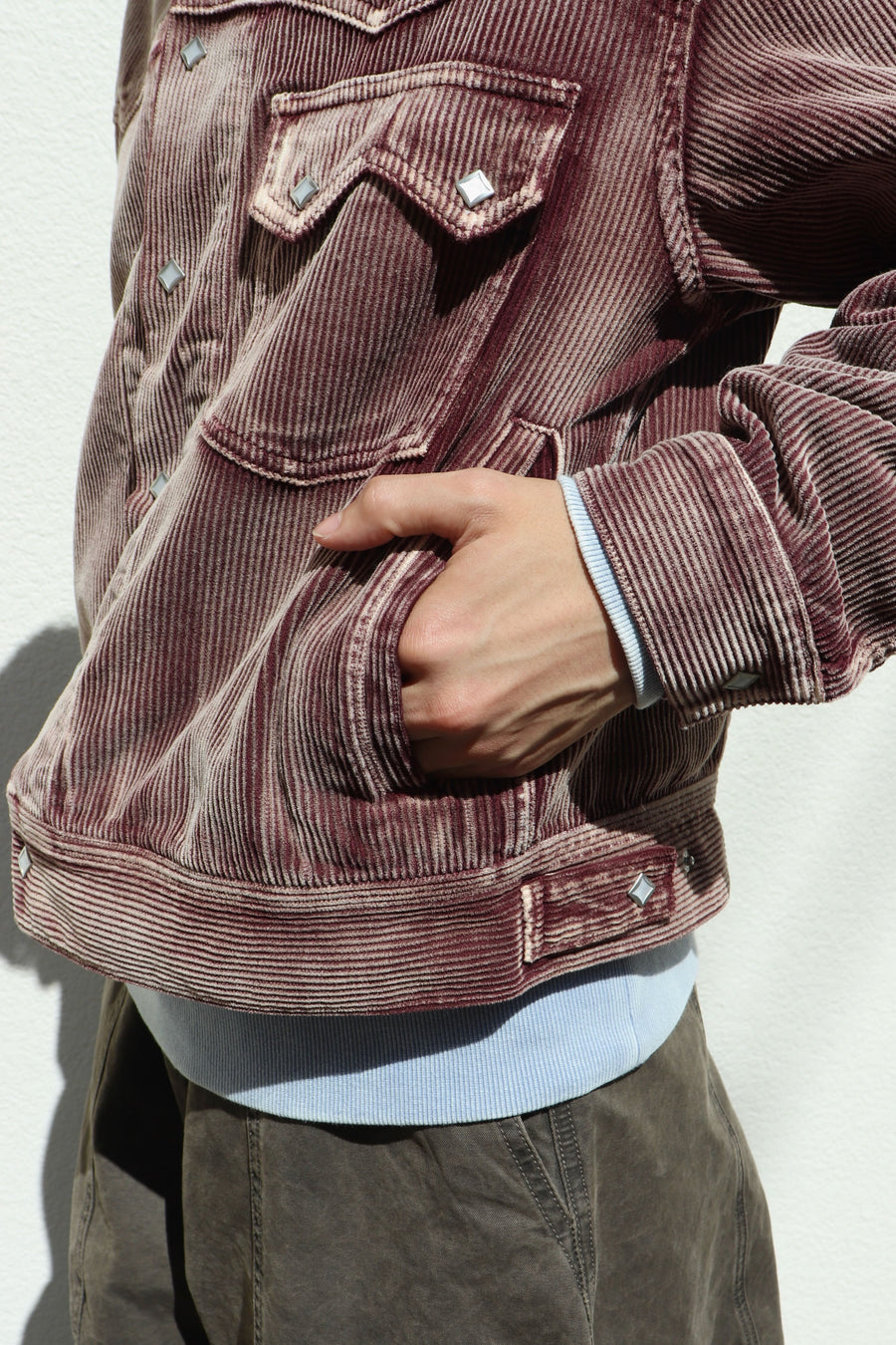 soe  Faded Corduroy Western Jacket(BURGUNDY)