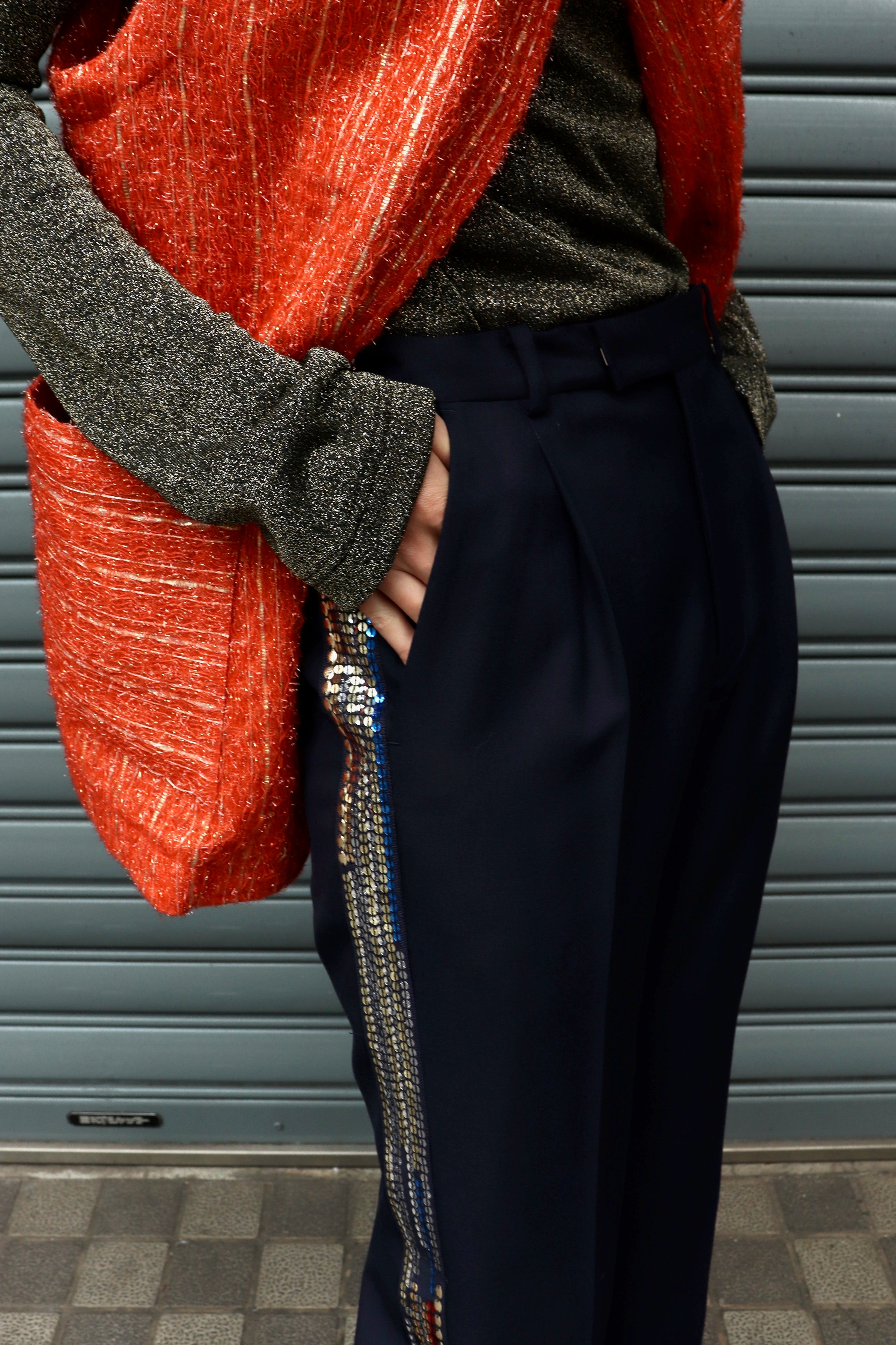 BED J.W. FORD(ベッドフォード)のGlitter Side Stripe Pants NAVYの