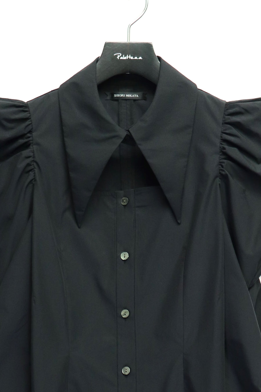 SHIORI MIKATA  square cut puff-sleeve shirts(BLACK)