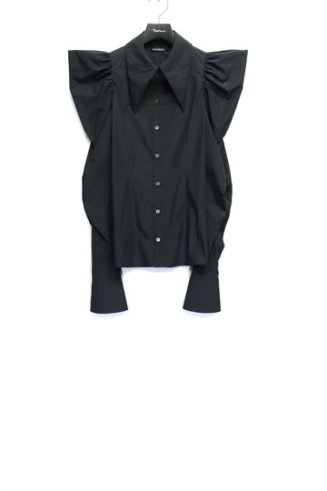 SHIORI MIKATA  square cut puff-sleeve shirts(BLACK)