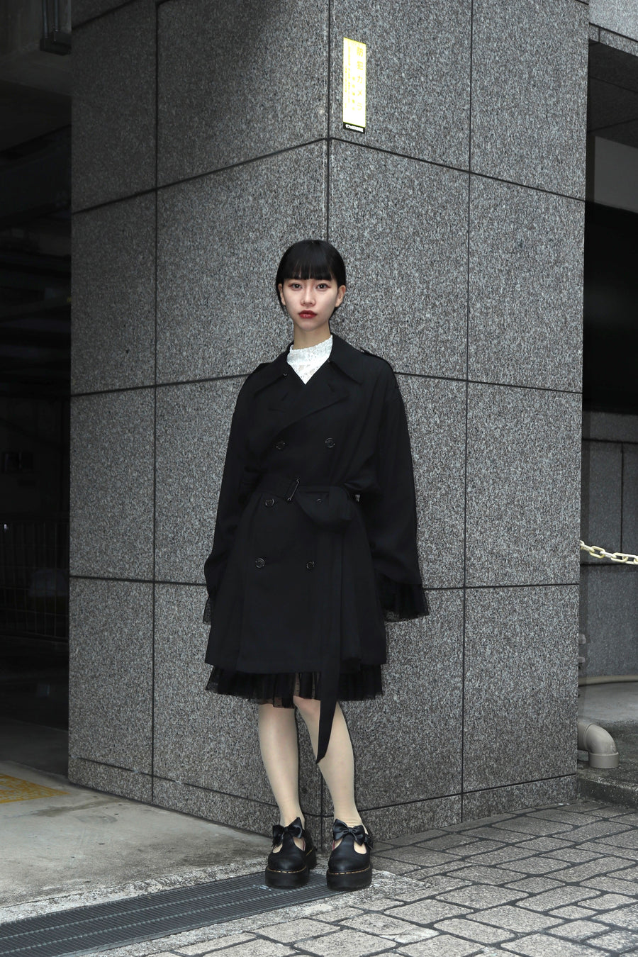 【25ss先行予約】BELPER  2025ss TULE LAYER TRENCH COAT(BLACK) ※2月入荷予定予約品