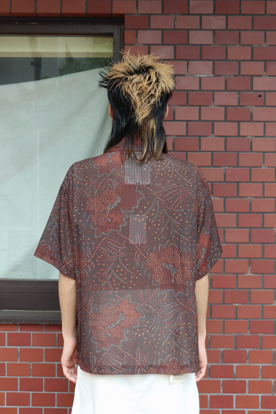 elephant TRIBAL fabrics  FRONT PANEL ZIP SHIRT(ORANGE / BROWN)