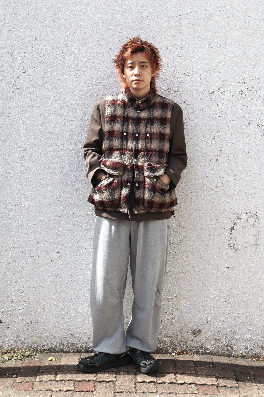 SUGARHILL  PLAID PUFFER REVERSIVLE VEST(WINE RED × BLACK)